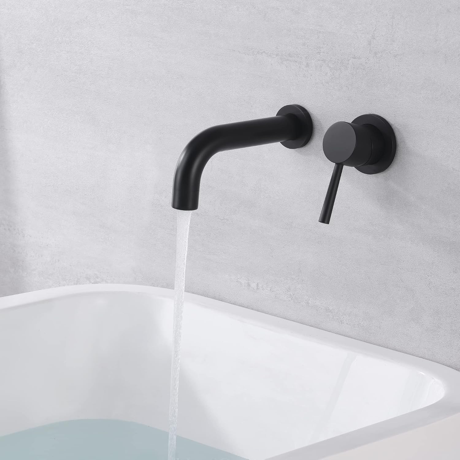 SUMERAIN Matte Black Tub Faucet Set Wall Mount Bathtub Faucet Single Handle, Rough-in Valve Included
