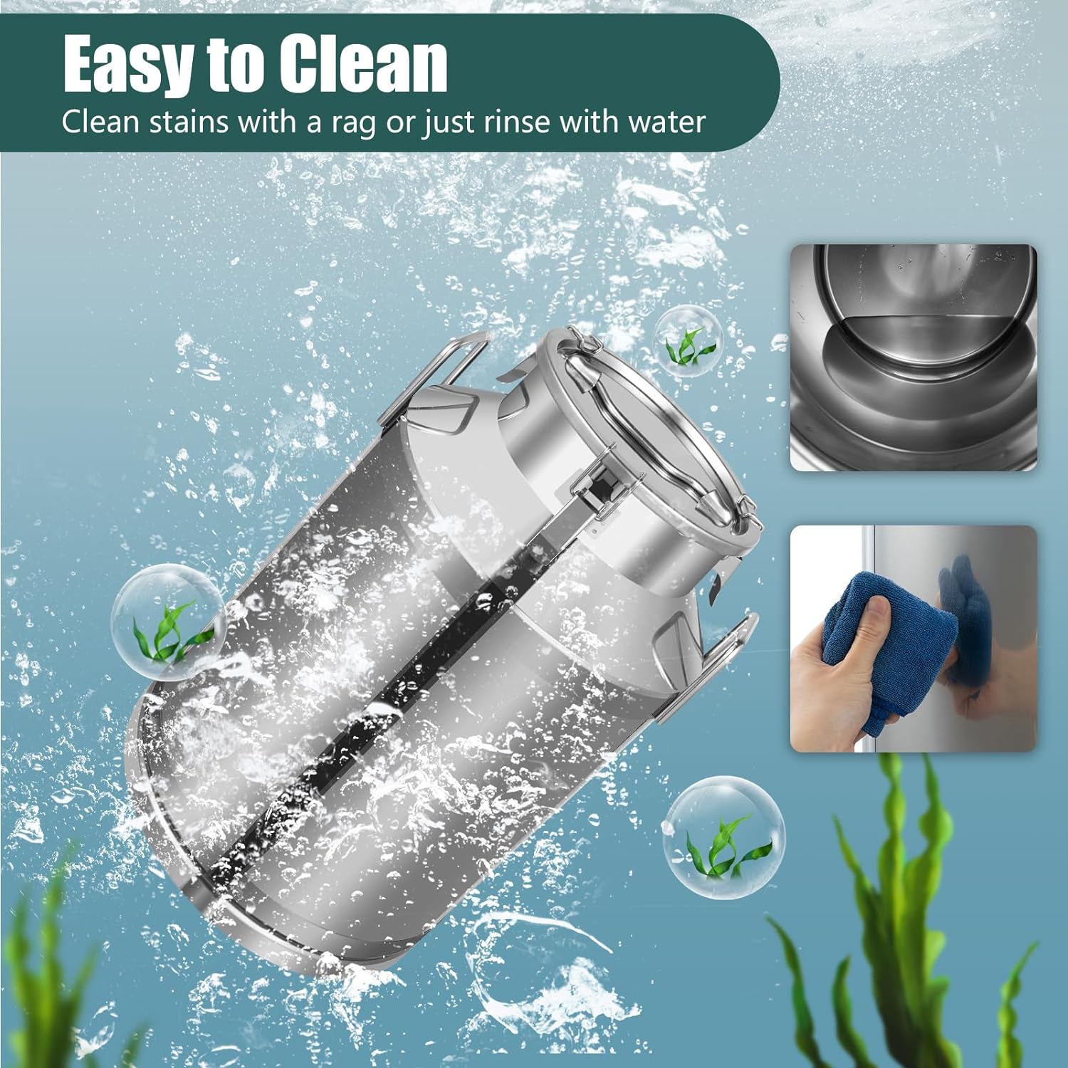 60L Stainless Steel Milk Can Pail Bucket Barrel Canister, Heavy Duty Stainless Steel Milk Can, 1MM Thickness Jug Universal Airtight Metal Ice Bucket with Lid for Storing Oil & Water
