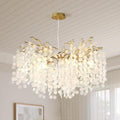 32 Inch Gold Crystal Chandelier, 10-Light Coastal Chandeliers for Dining Room, Large Modern Tree Branch Light Fixtures, Seashell Chandelier for Entryway Foyer Bathroom Living Room, E12