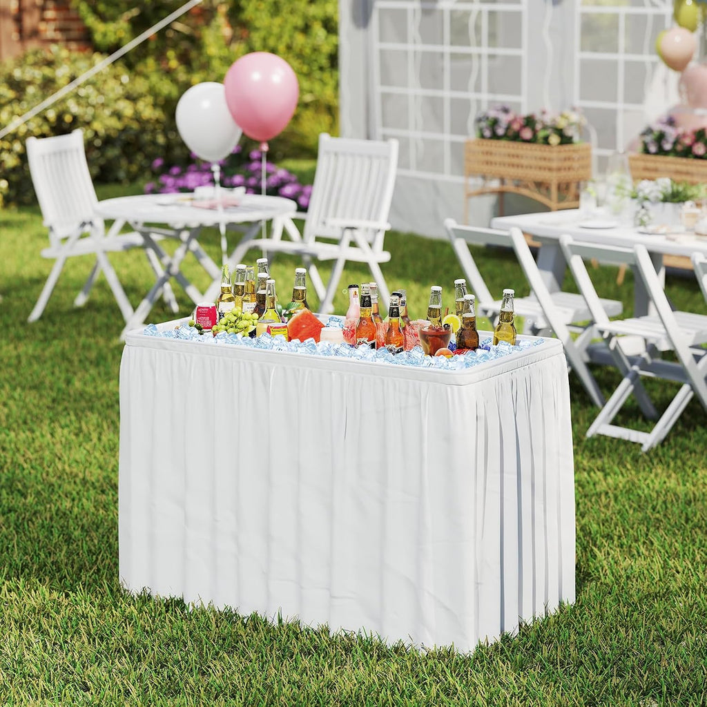 KOTEK Folding Ice Cooler Table, 4 FT Portable Ice Table with Drain, Matching Skirt & Foldable Bucket, Buffet Beverage Server for Party, Picnic, Camping