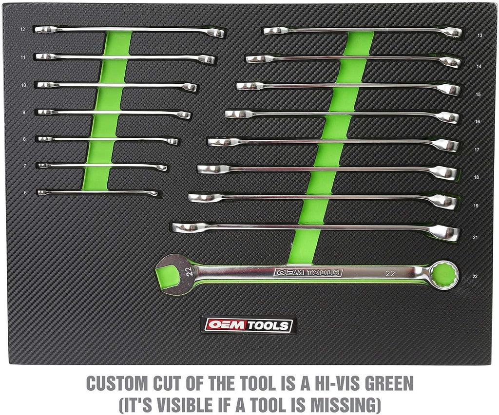 OEMTOOLS 23994 16PC Combo Wrench Set, Metric Wrench Set 6mm-22mm, Posi Grip Wrenches, Heat Treated Steel, Foam EVA Tray
