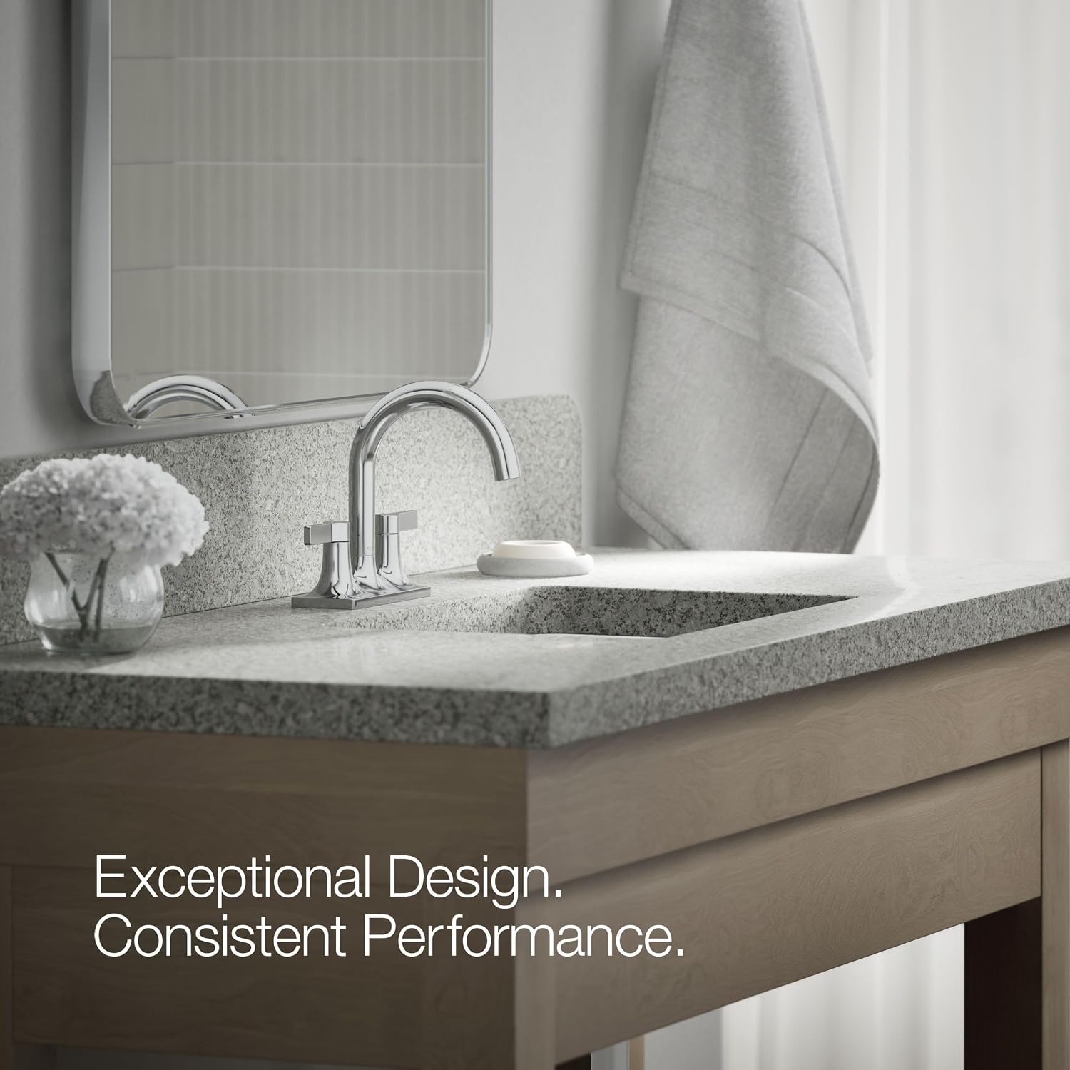KOHLER K-28124-4-CP Venza® Centerset Bathroom Sink Faucet, 3-Hole, 1.2 GPM, Easy Installation, Corrosion Resistant, Polished Chrome