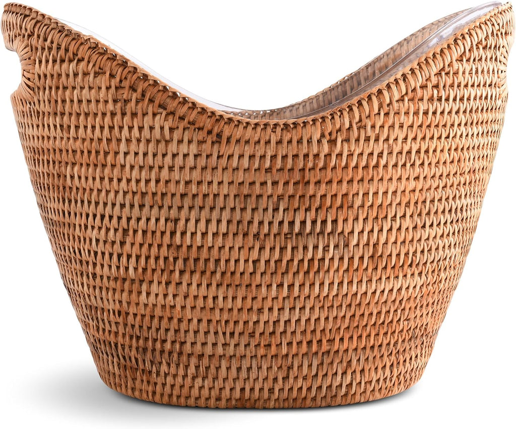Vagabond House Handmade Rattan Wicker Champagne Ice Bucket/Tub for Chilling Bottle Drinks - Ice Holder for Party, Outdoor Coolers with Removable Acrylic Lining, Cutout Handles - for Beer Wine Soda