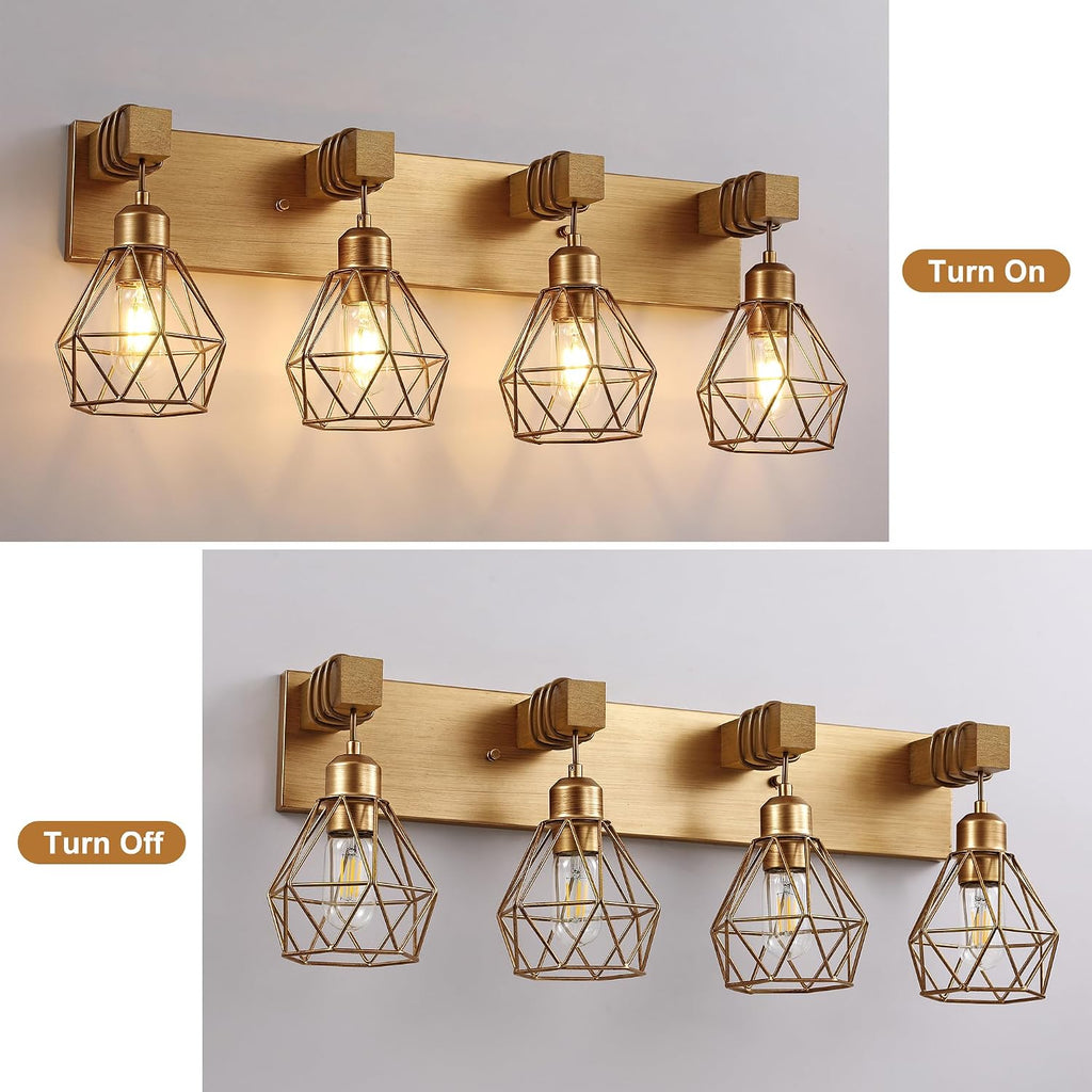 maesta Bathroom Gold Vanity Light Fixtures, 4-Light Gold Bathroom Light Fixtures Over Mirror, Sconces Wall Lighting with Elegant Metal Lampshade for Living Room, Bedroom, Hallway