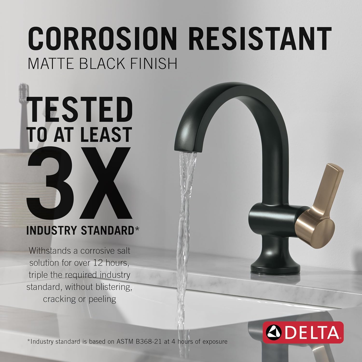 Delta Albion Matte Black/Brushed Gold Bathroom Faucet 1 Hole, Single Hole Bathroom Sink Faucet for Vanity, Metal Push-Pop Drain Assembly, Matte Black/Champagne Bronze 15855LF-GZ