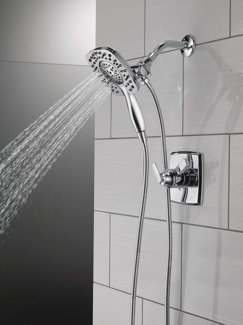 DELTA Ashlyn 17 Series Dual-Function Shower Trim Kit with 2-Spray Touch-Clean In2ition 2-in-1 Hand Held Shower Head with Hose, Chrome T17264-I (Valve Included)