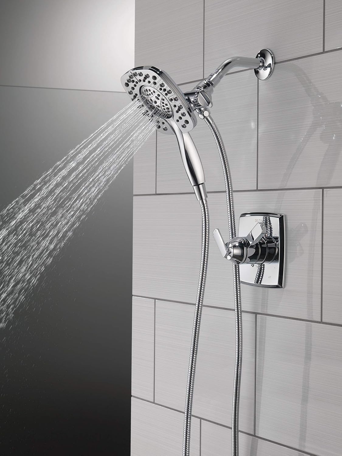 DELTA Ashlyn 17 Series Dual-Function Shower Trim Kit with 2-Spray Touch-Clean In2ition 2-in-1 Hand Held Shower Head with Hose, Chrome T17264-I (Valve Included)