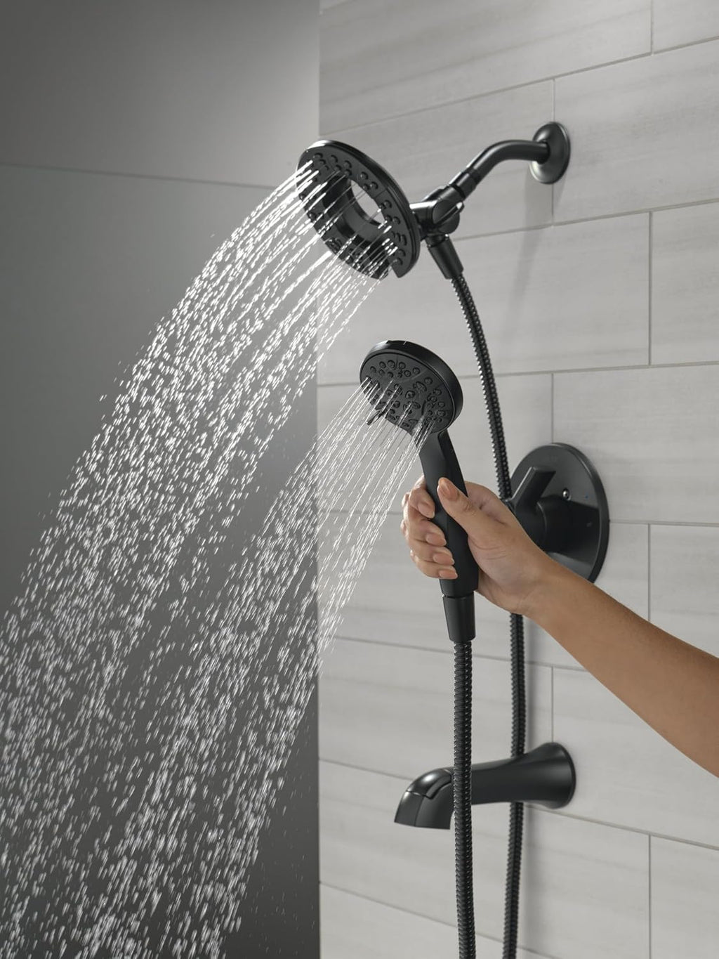 Delta Albion Bathtub Shower Faucet Set in Black 1.75 GPM, T144855-BL-I