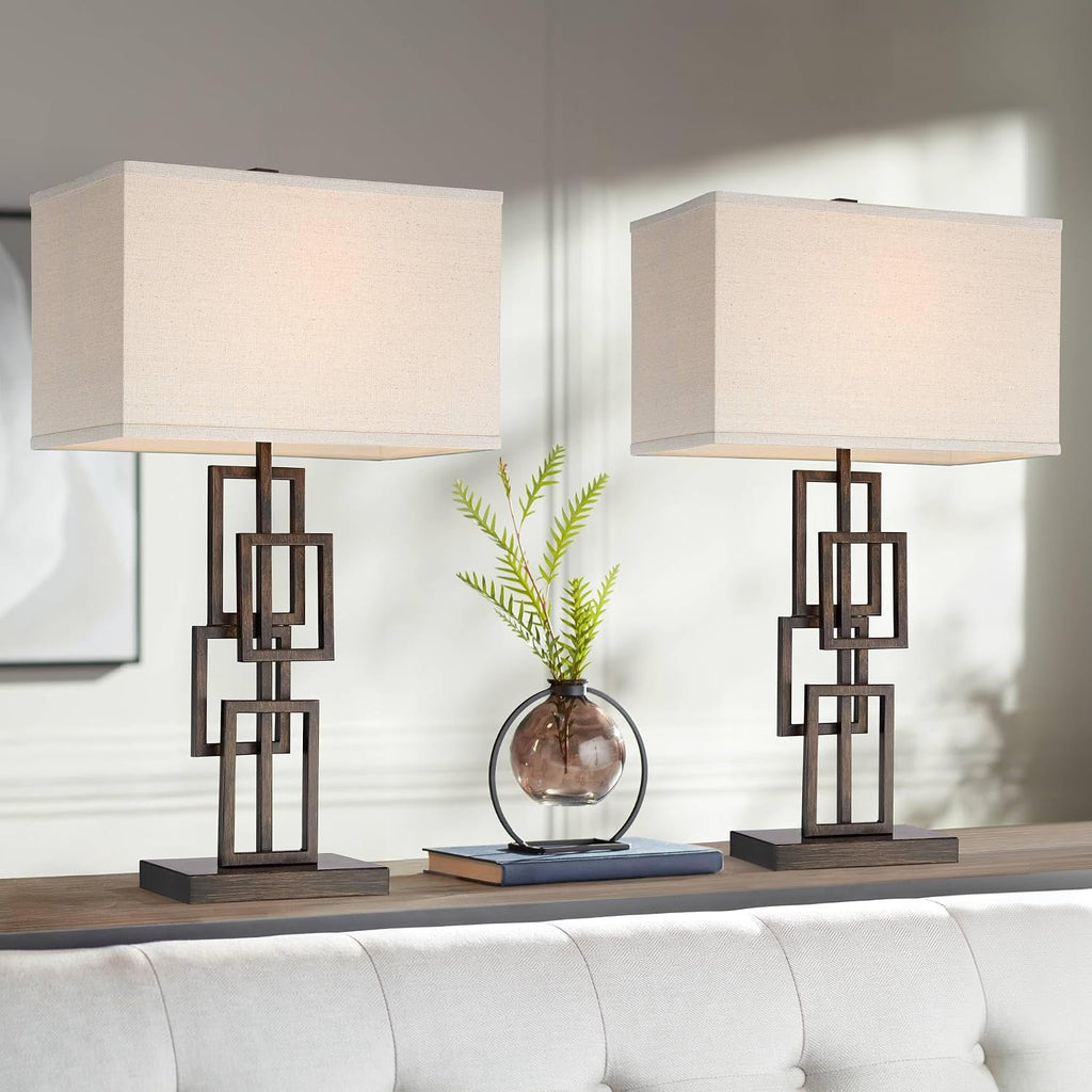 360 Lighting Kory Modern Industrial Table Lamps 26 1/2' Tall Set of 2 Dark Bronze Metal Sculptural Stacked Geometric Rectangular Shade for Bedroom Living Room House Home Bedside Nightstand Entryway