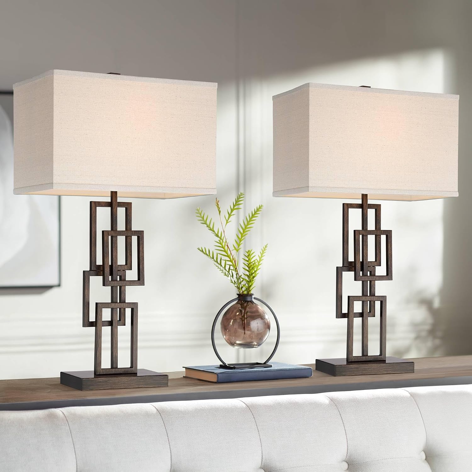 360 Lighting Kory Modern Industrial Table Lamps 26 1/2' Tall Set of 2 Dark Bronze Metal Sculptural Stacked Geometric Rectangular Shade for Bedroom Living Room House Home Bedside Nightstand Entryway
