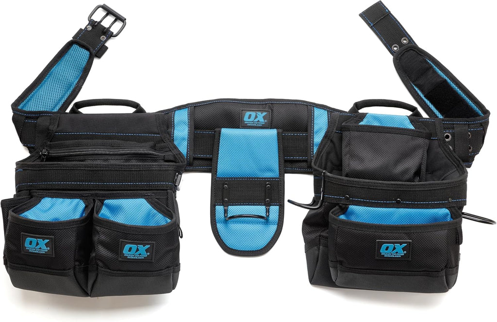 OX Pro Nylon Tool Belt with Padded Back Support - Heavy Duty Framer | 1680D ballistic nylon with PVC coating - organized pouches for framers, electricians and contractors