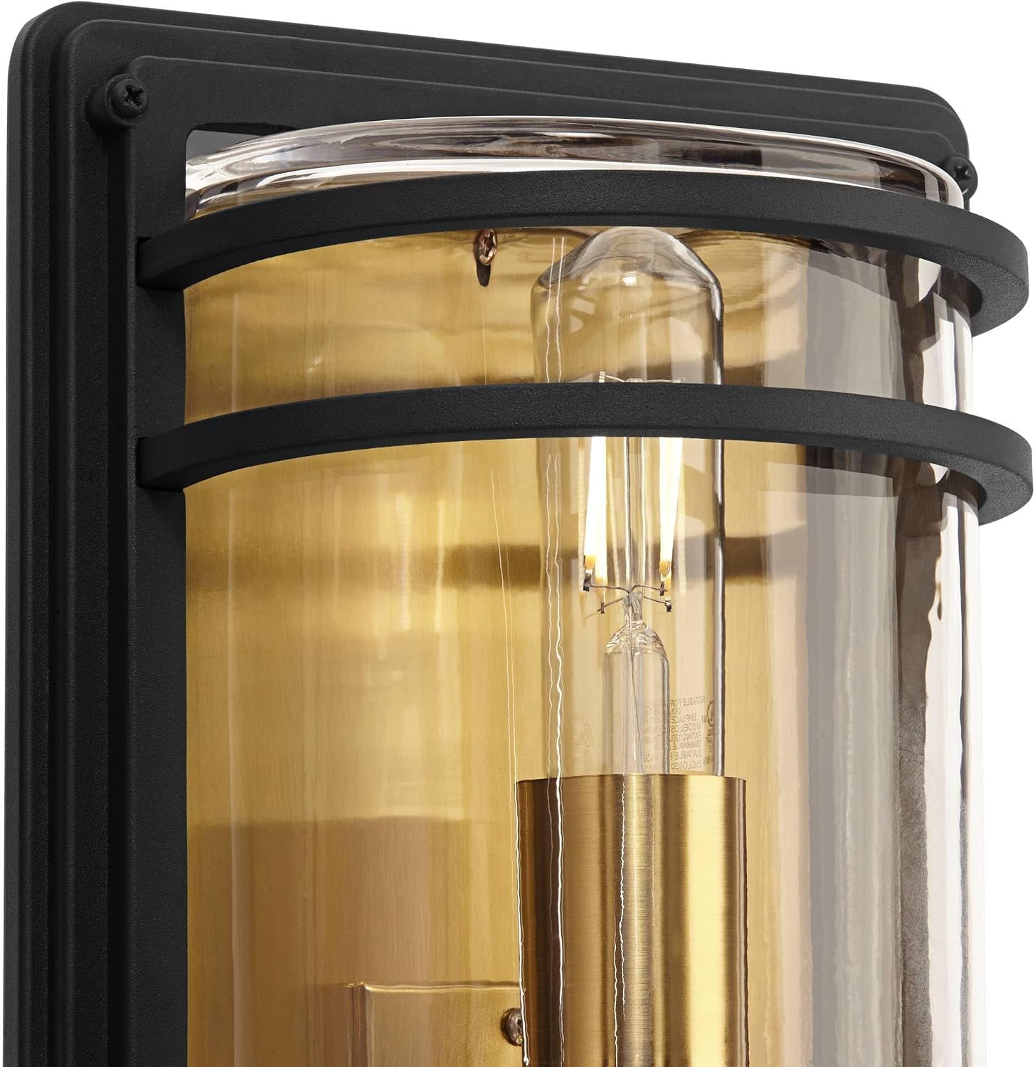 John Timberland Habitat Modern Industrial Wall Light Sconces Set of 2 Black Warm Brass Hardwire 7 1/2' Fixture Clear Glass Shade for Bedroom Bathroom Bedside Vanity Living Room Home Hallway
