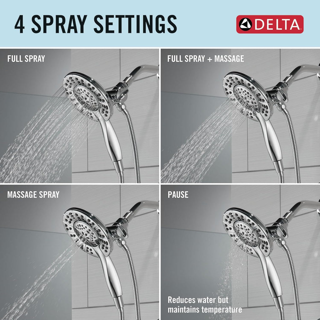 Delta Arvo 14 Series Chrome Shower Faucet Set with In2ition 2-in-1 Dual Shower Head with HandHeld Spray Combo, Valve Trim Kit, Chrome 142840-I (Valve Included)