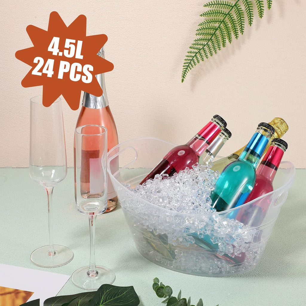 Norme 48 Pcs Oval Storage Tub with Handles, 4.5L Plastic Clear Ice Bucket Wine Beer Champagne Bottle Drink Cooler Tub for Christmas Parties Beverage, Storage Basket Gift