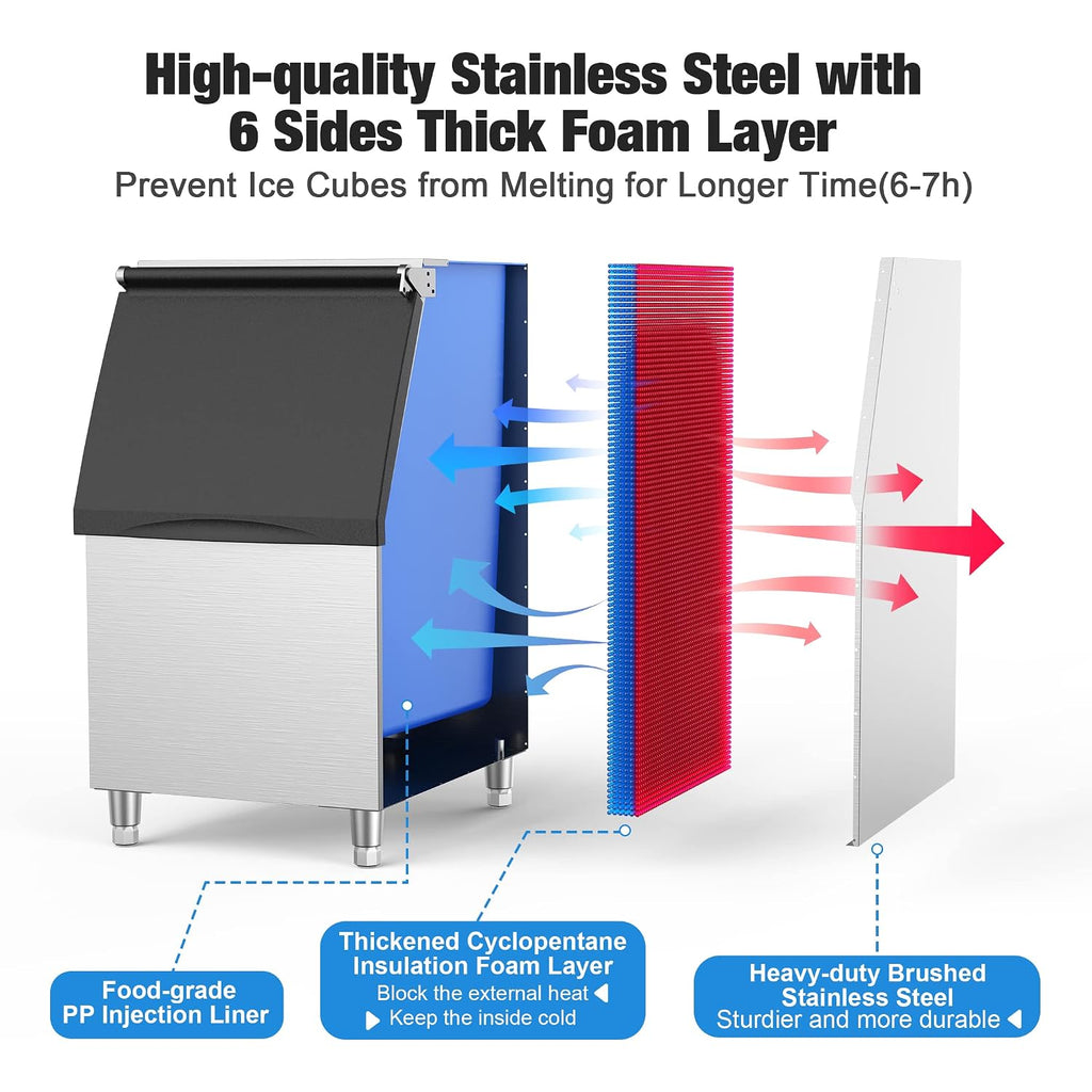 Coolski Commercial Ice Machine Storage Bin, 22 Inch Wide Ice Bin with 300 lb Capacity, Heavy-Duty Stainless Steel Ice Bucket with Adjustable Leveling Feet for Restaurants Bars Shops