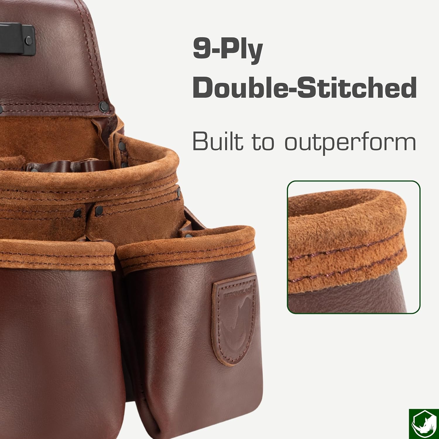 STRONGLAD Framing Tool Belt - 21-Pocket Full-Grain Oil-Tanned Leather Carpenter Tool Bags, Construction Tool Belt with Hammer Holder