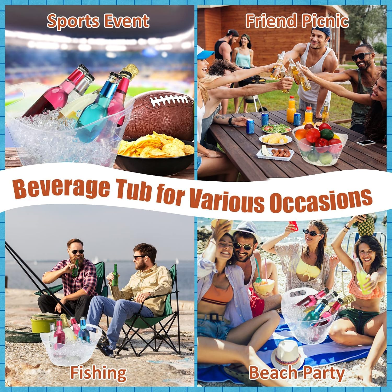 Norme 64 Pcs Oval Storage Tub with Handles, 4.5L Plastic Clear Ice Bucket Wine Beer Champagne Bottle Drink Cooler Tub for Christmas Parties Beverage, Storage Basket Gift
