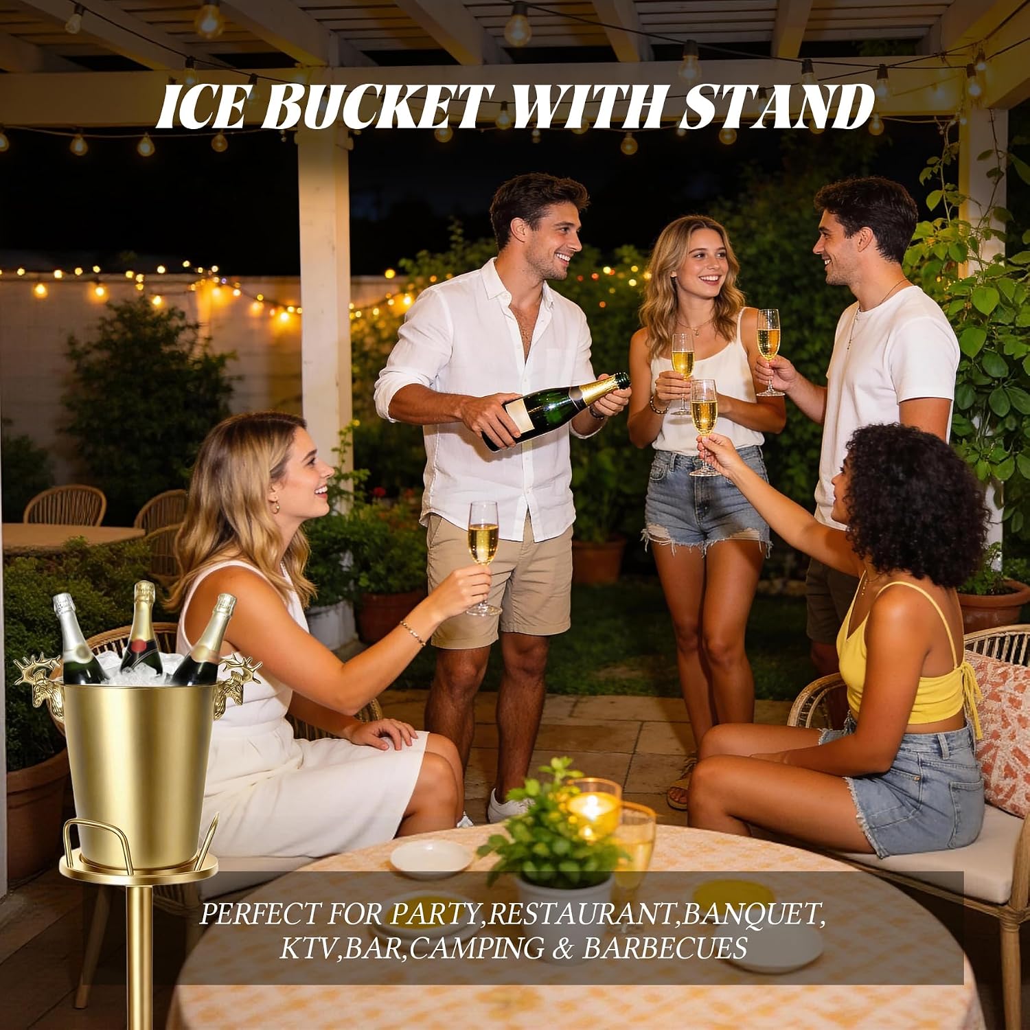 Champagne Bucket with Stand,Ice Bucket kits with Stand (Antler Gold, 2 packs)