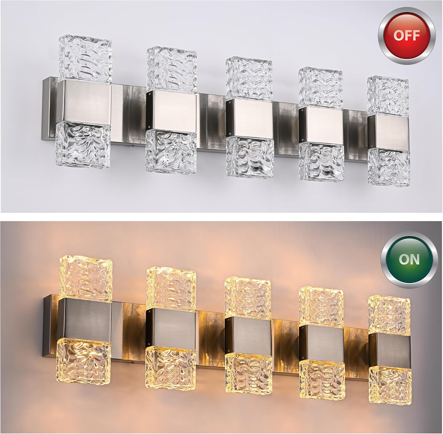 MELUCEE 30.3 in LED Bathroom Lighting Fixtures Dimmable 40W LED Vanity Light Brushed Nickel Modern Bathroom Light Bar Crystal Wall Sconce for Bath Restroom Powder Room, 3000K Warm Lighting