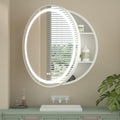 Keonjinn 30 Inch Round Lighted Medicine Cabinet, White LED Medicine Cabinet Mirror, Circle, Electrical Outlet, 3 Color Lights, Anti-Fog, Dimmable, Surface Mount Only
