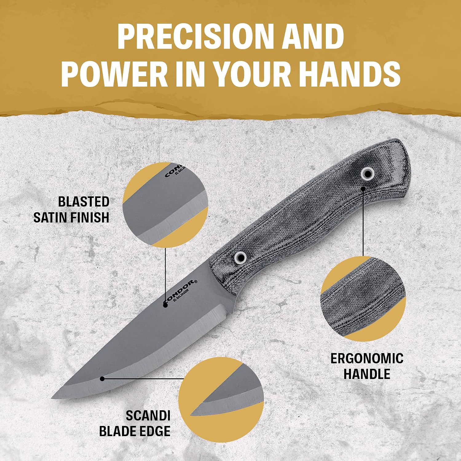 Condor Tool & Knife Ripper Fixed Blade Knife - 1095 High Carbon Steel - Kydex with Leather Belt Loop - Micarta Handle - 4.6in Blade - 3mm Thick - 9.9oz