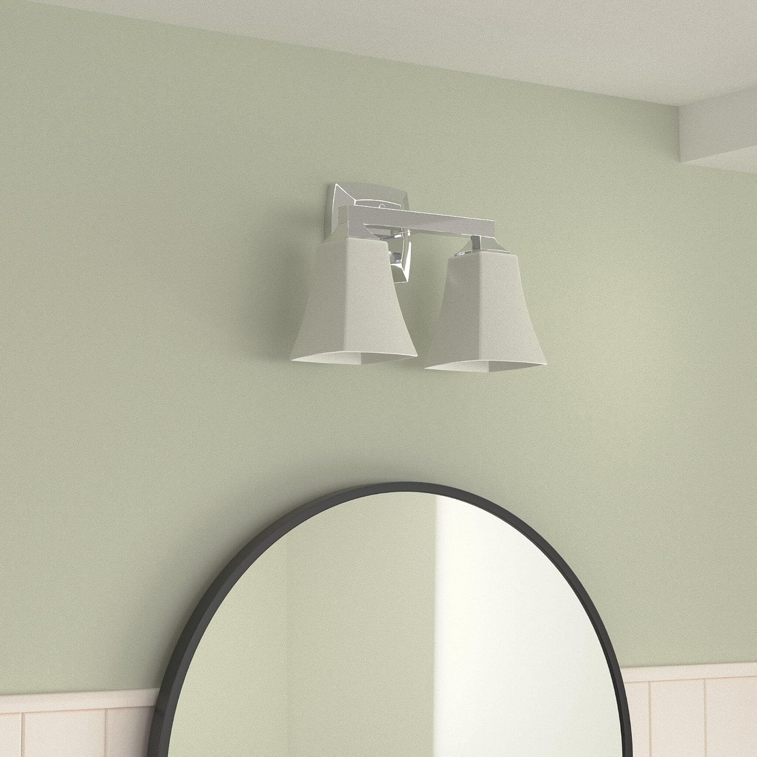 Moen Voss Chrome 2-Light Dual-Mount Bath Bathroom Vanity Fixture with Frosted Glass, YB5162CH