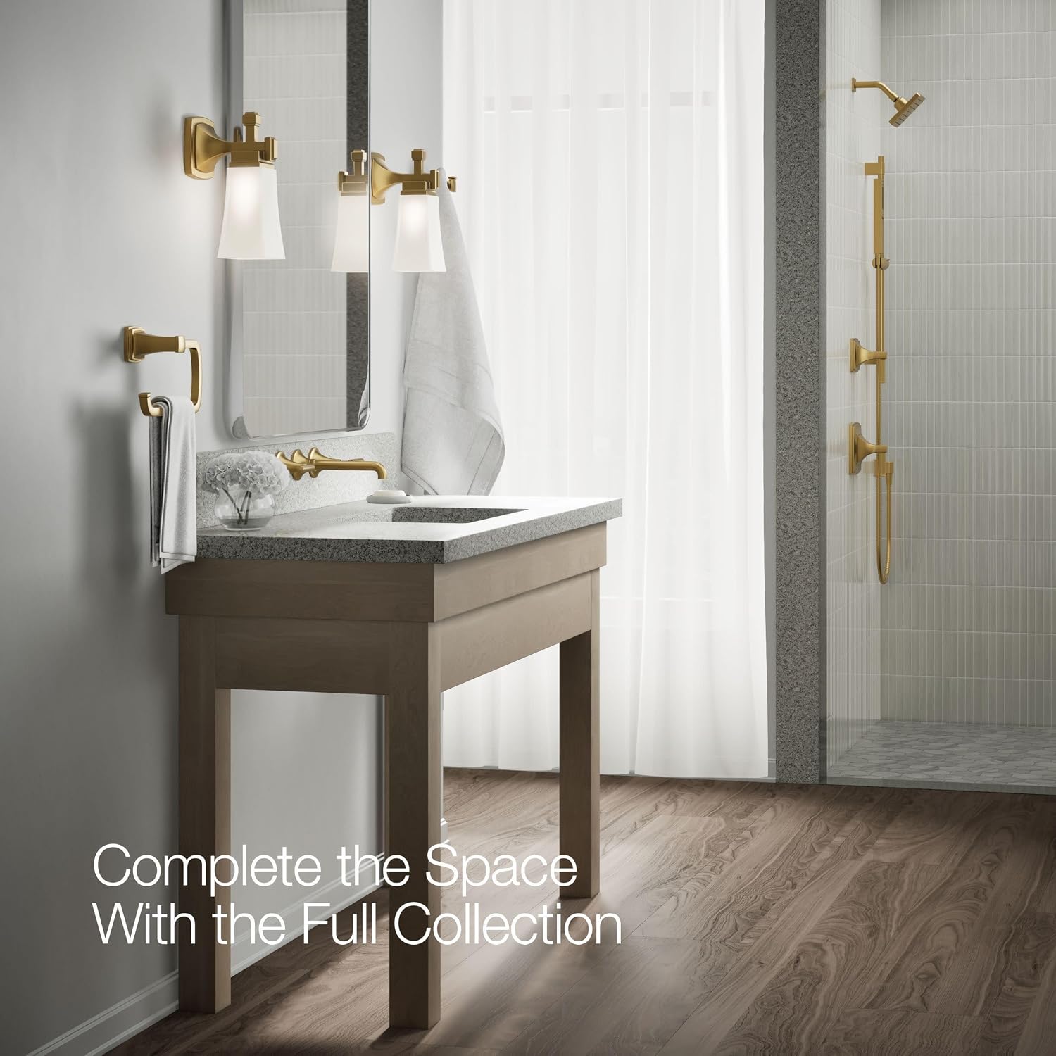 Kohler T26439-4-2MB Tone Wall-Mount Bathroom Sink Faucet Trim with Lever Handles, 1.2 GPM in Vibrant Brushed Moderne Brass