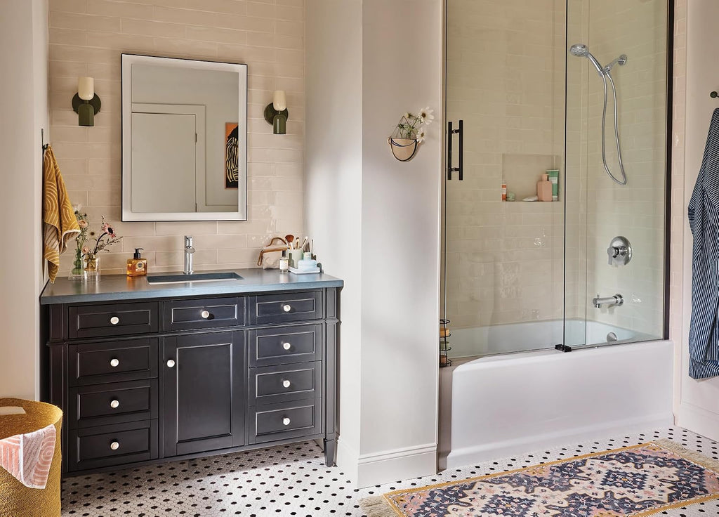 Moen Meena Chrome Single Handle Modern Bathtub and Shower Faucet with Handshower, Lever Handle, Tub Spout and Valve Included, 82618