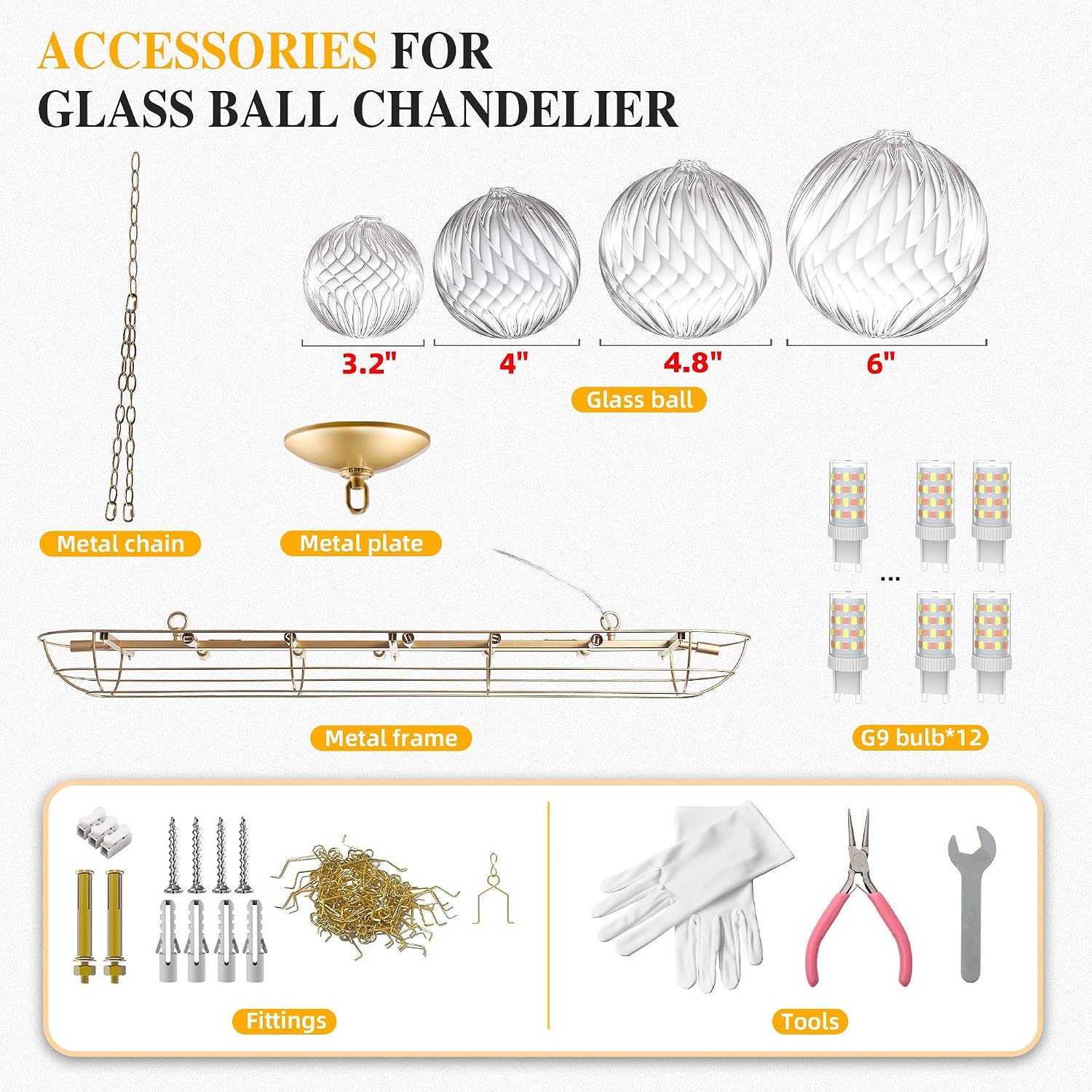 Luxury Bubble Glass Chandeliers Clear Ribbed Swirled Blown Glass Ball 50' L Rectangular Island Light Fixture Hanging Pendant Light Fixtures for Living Room Restaurant Dining Table