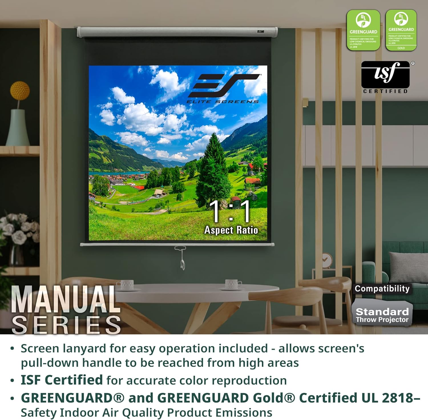 Elite Screens Manual Series, 100-INCH with 24' DROP, Pull Down Retractable Projector Screen, Movie Game Cinema, M100XWH-E24
