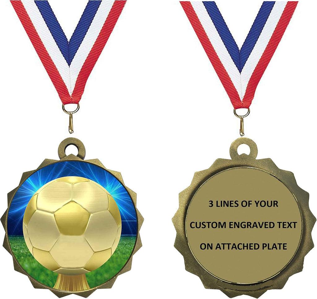 Express Medals 1 to 50 Packs Engraved Personalized Custom 2.25 Inch Gold Silver Bronze Soccer Medals Trophy Award with Neck Ribbon Medal Trophies LAZD214D30