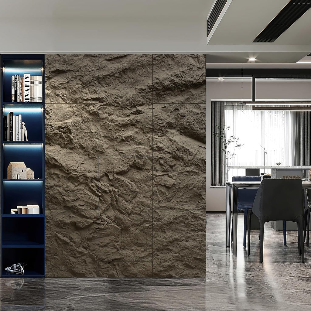 KASARO 3D Faux Stone Wall Panels, 4 PCS PU Wainscoting Panel for Interior Wall Decor, Cement Texture Thicker Accent for Home, Office, 43.3 × 23.6 inch, Grey