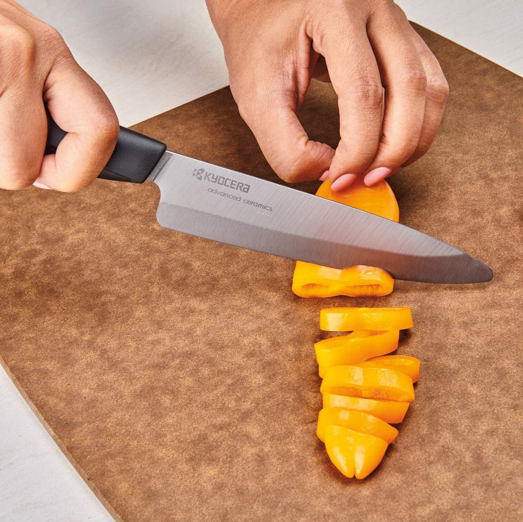 Kyocera 5 piece Ceramic Knife Block Set, Black Patented Blade Sizes: 7', 5.5', 5', 4.5', Stainless