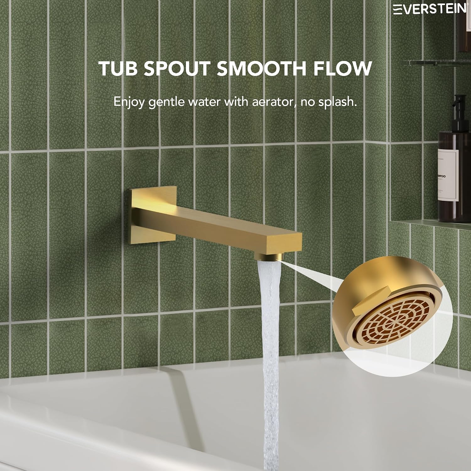 Shower Tub Faucet Set, 10' Bathroom Rainfall Shower Head Fixtures Combo with Handheld Spray and Tub Spout, Brushed Gold (Valve Included)