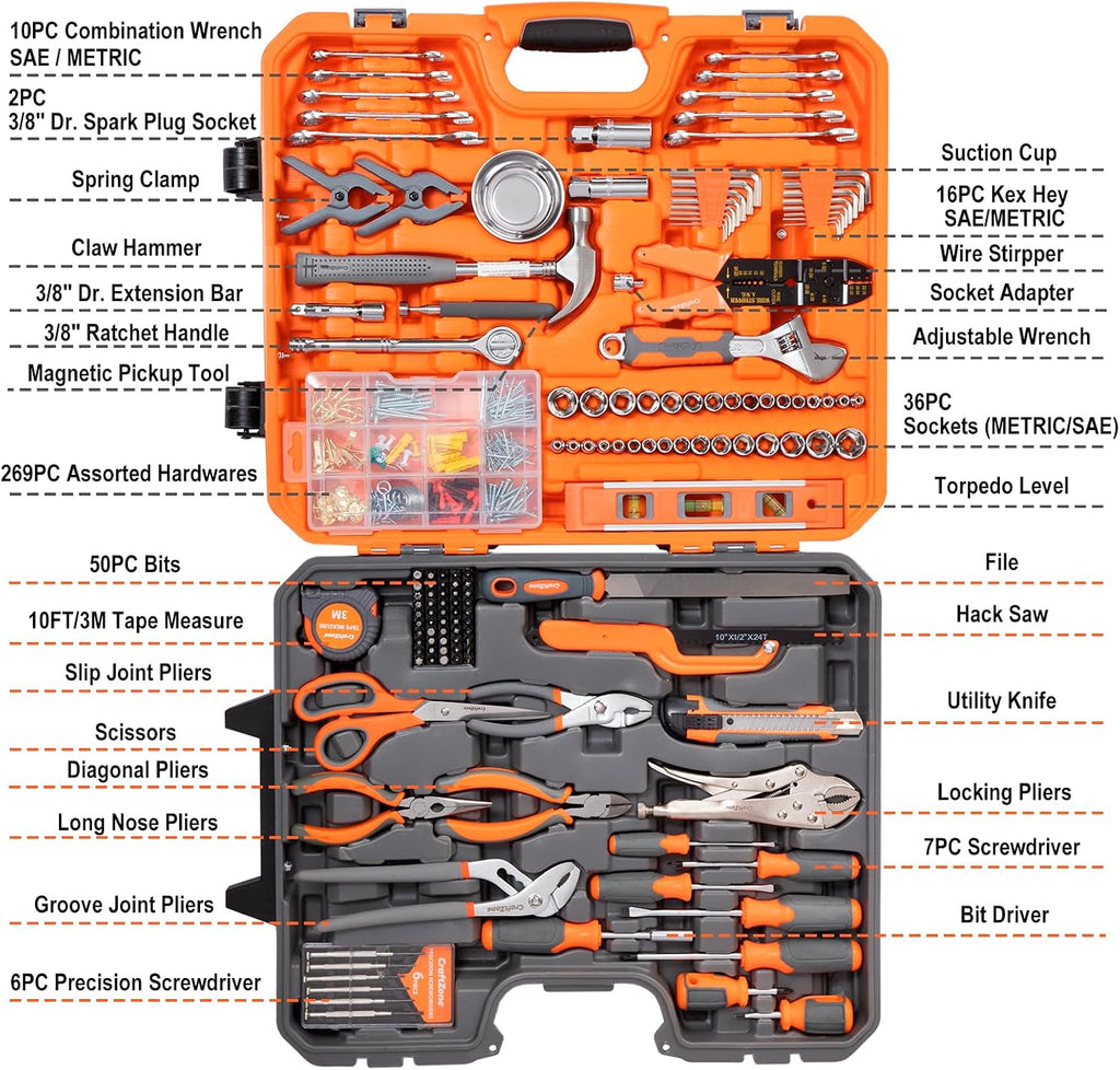415 PCS Home Tool Set Kit with Heavy Duty Rolling Case Metric & SAE Sockets Wrenches Screwdrivers Pliers for Men Homeowners DIY Auto Repair Household Maintenance All in One Tool Kit