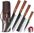 Huusk Japanese Knife Set 6pcs with Covers - Professional Chef Knife Set with Bag & Sharpener, High Carbon Steel Forged Knives Sets with Scissors, Japanese Kitchen Knives Sets, Fathers Day Gift
