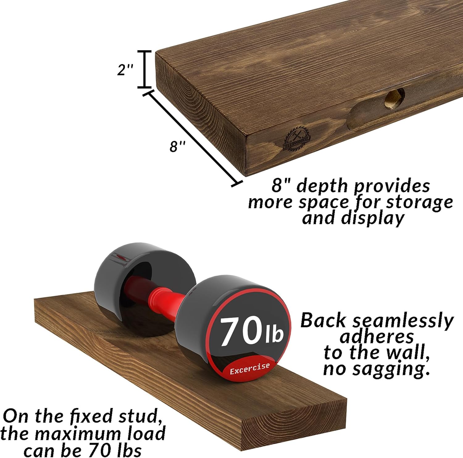 Floating Shelves 60 inch Long for Wall, Rustic Wood Wall Mounted Shelves for Living Room Kitchen,Fireplace Mantel Shelves 60 inch,with Sturdy Metal Hidden Bracket,60x8x2-1 PCS -Walnut