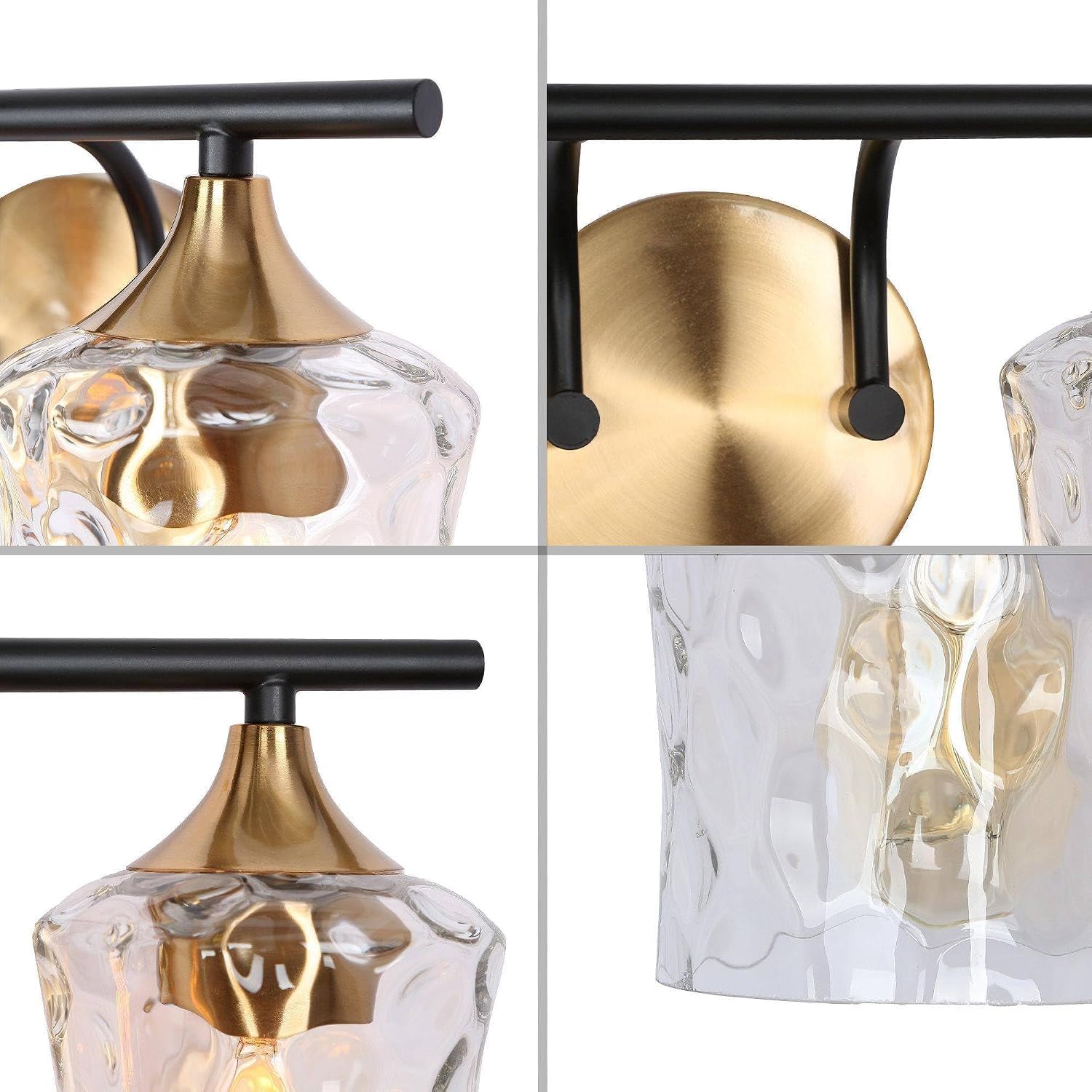 KSANA Bathroom Vanity Lights, 2-Light Black and Electroplated Brass Vanity Light Over Mirror Mid-Century Modern Bathroom Light Fixtures with Textured Glass, 14' L x 6.7' W x 7.3' H