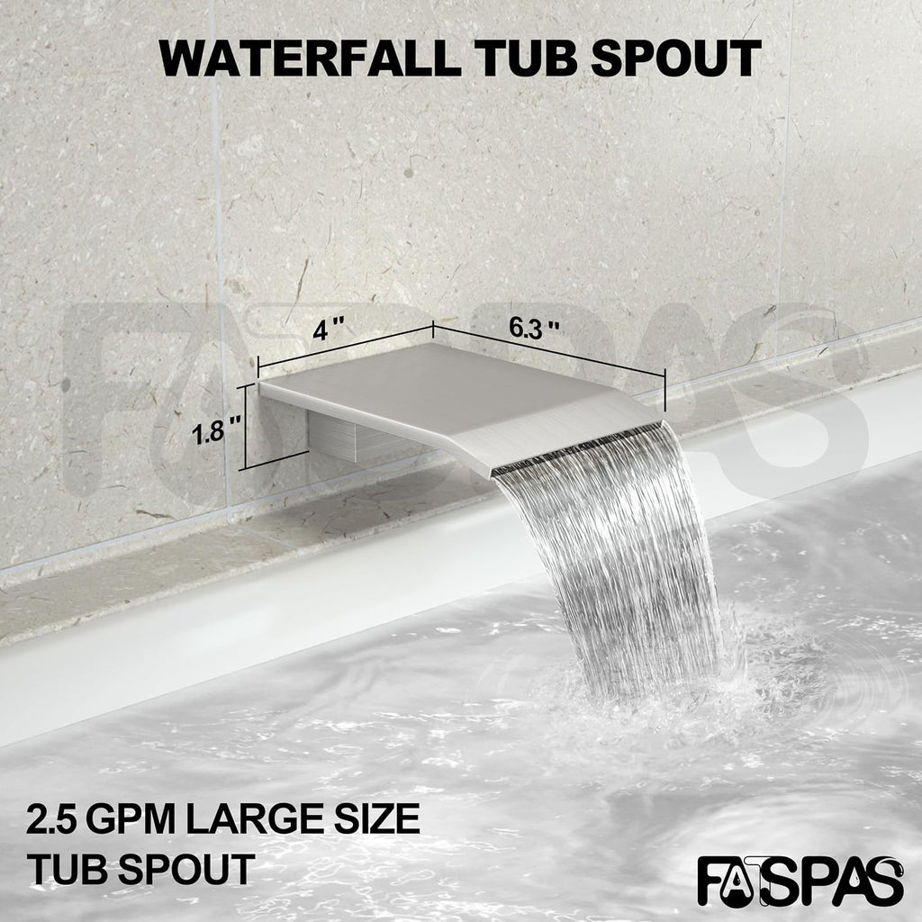 Brushed Nickel Shower System with 12-Inch Rain Showerhead and Tub Spout | cUPC-certified pressure balance brass valve to prevent scalding, CEC-certified air injection technology for low pressure