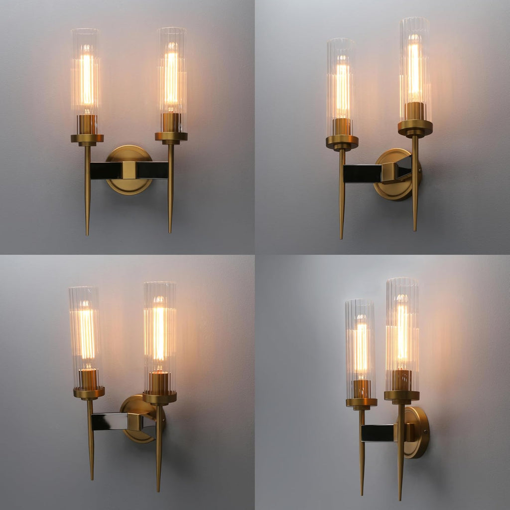 Phansthy Antique Bronze 2 Lights Sconce Bathroom Vanity Lights with Dual 2.8' Cylinder Glass Light Shade (Two-Light)