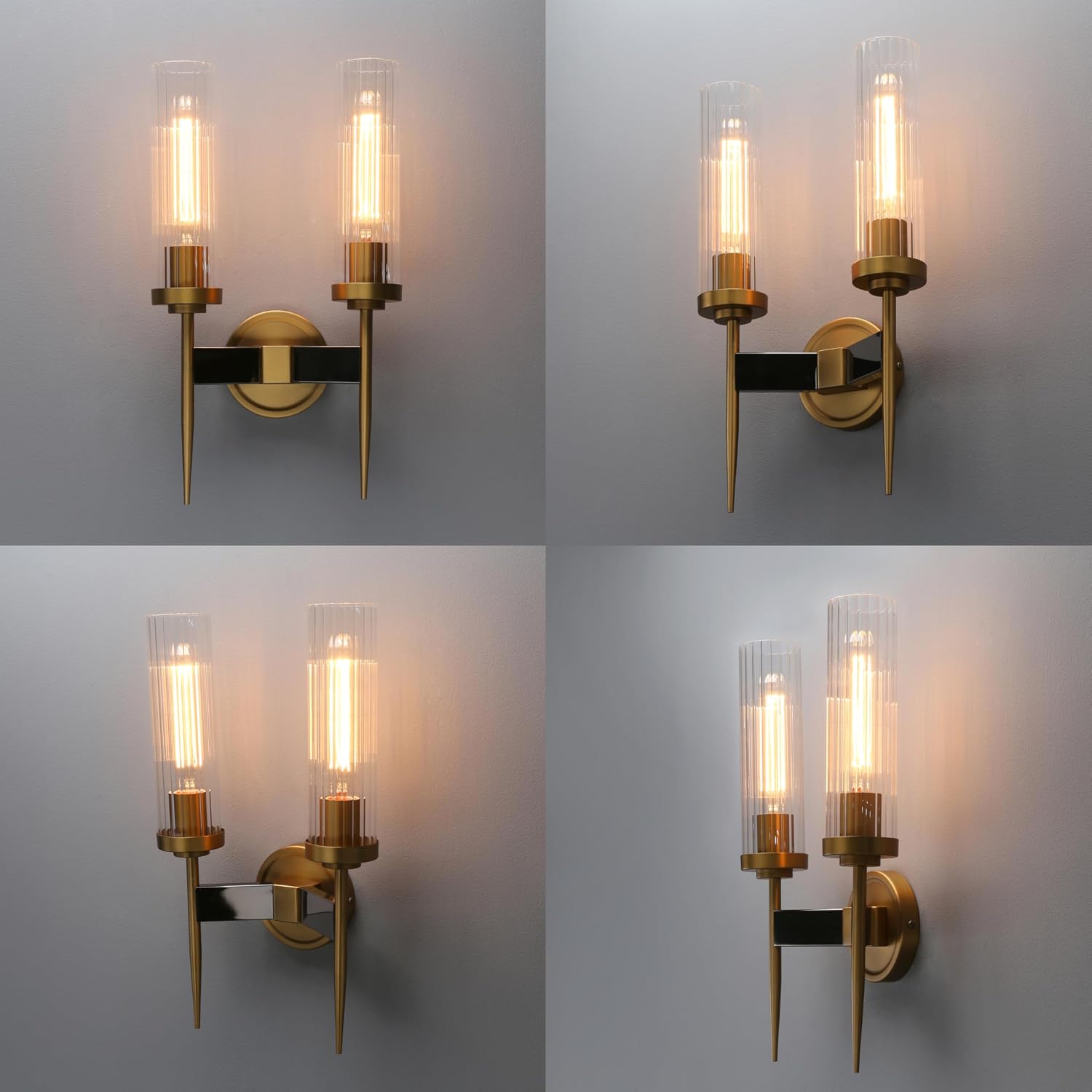 Phansthy Antique Bronze 2 Lights Sconce Bathroom Vanity Lights with Dual 2.8' Cylinder Glass Light Shade (Two-Light)