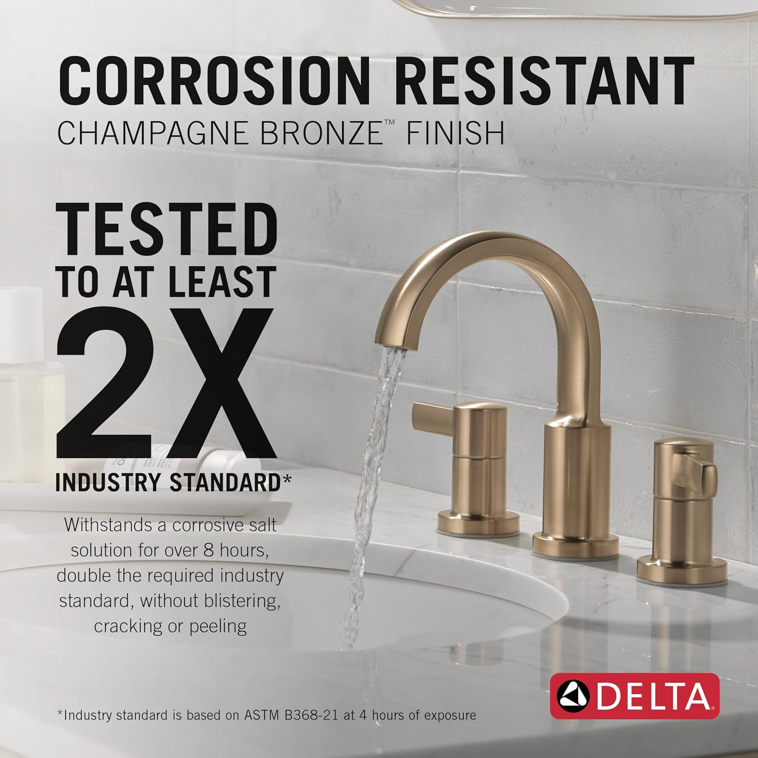 Delta Faucet Albion Widespread Bathroom Faucet 3-Hole, Gold Bathroom Sink Faucet, 2-Handle Bathroom Faucet, Bath Faucet, Metal Push-Pop Drain Assembly, 1.2 GPM Flow Rate, Champagne Bronze 35855LF-CZ