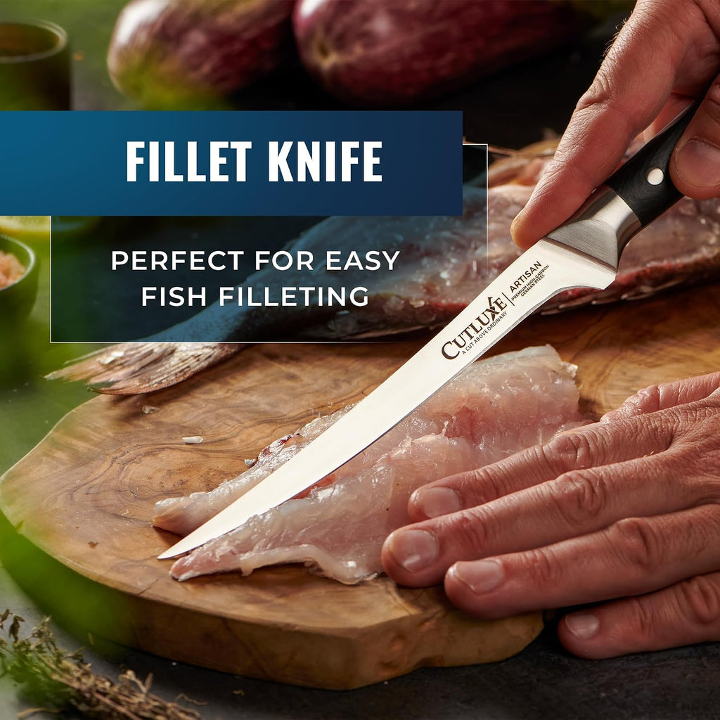 Cutluxe Butcher Knife Set – BBQ Brisket, Breaking, Boning & Fillet knives - Carving Knife Set for Meat Cutting, Ultra Sharp German Steel, Full Tang, Ergonomic Handles – Artisan Series