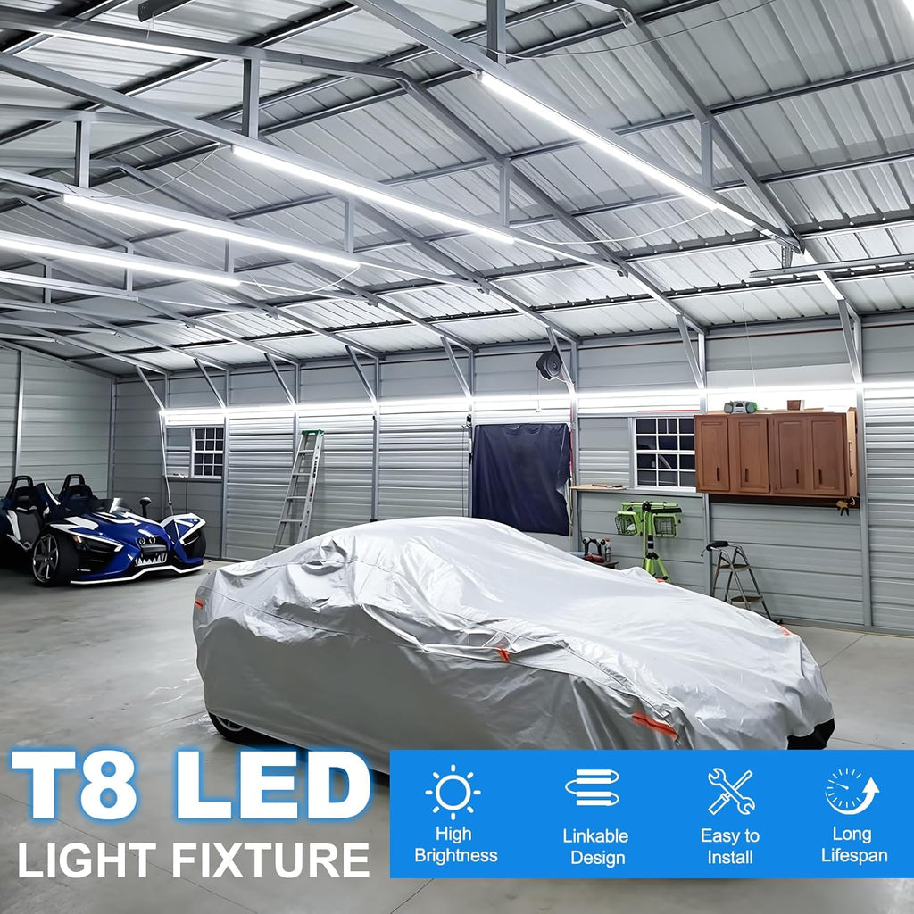 SHOPLED (25 Pack) 6FT LED Shop Light, 60W 8000LM 6000K Cool White, V Shape, Linkable Ceiling Lights T8 LED Tube Light Fixture, Shop Lights for Garage, Warehouse, Basement