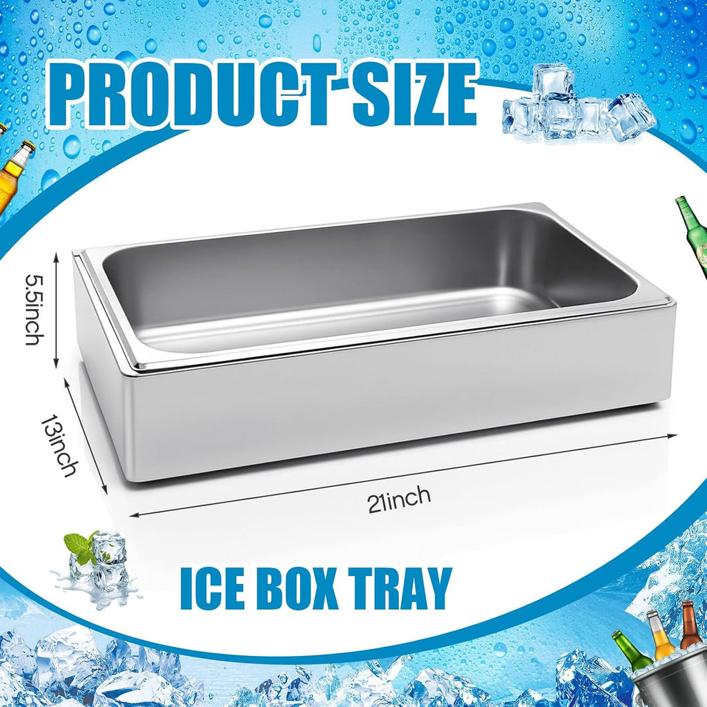 Honeydak Large Ice Housing Bin with Removable Tray Ice Holder Container Wine Beer Champagne Drink Bucket Beverage Tub for Freezer Display Buffet Counter Party Chiller(Stainless Steel,21' X 13' X 5.5')