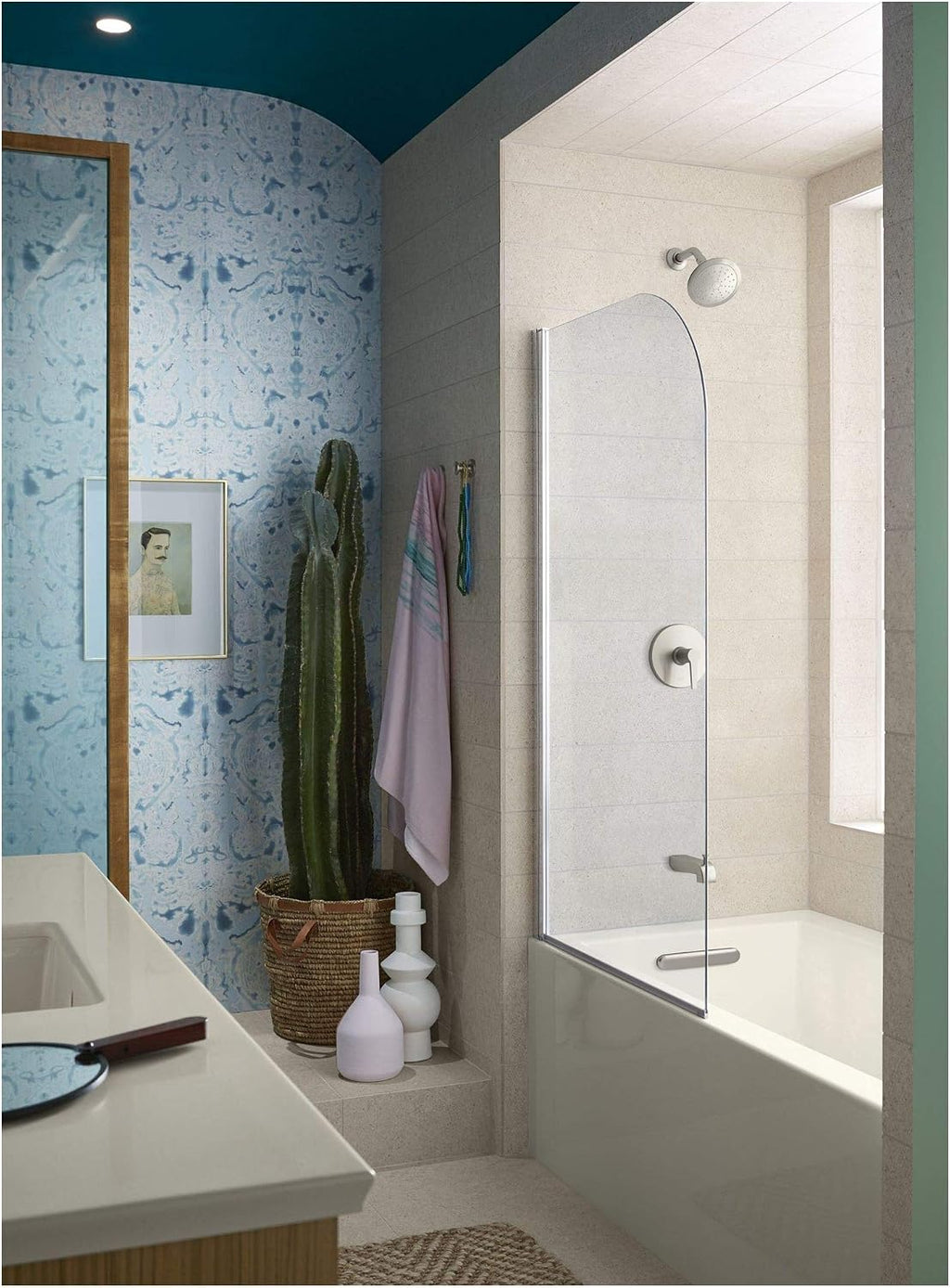 KOHLER K-TS97074-4G-CP Pitch Bath and Shower Trim Kit, Single-Function Showerhead, Diverter Bath Spout and Faceplace with Handle, 1.75 GPM, Polished Chrome