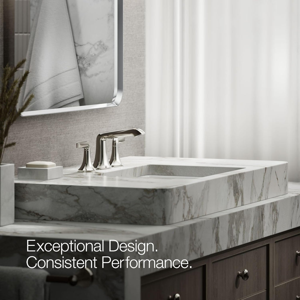 Kohler K-22020-4-SN Kohler K-22020-4 Tempered 1.2 GPM Widespread Bathroom Faucet with UltraGlide and Pop-Up Drain Assembly