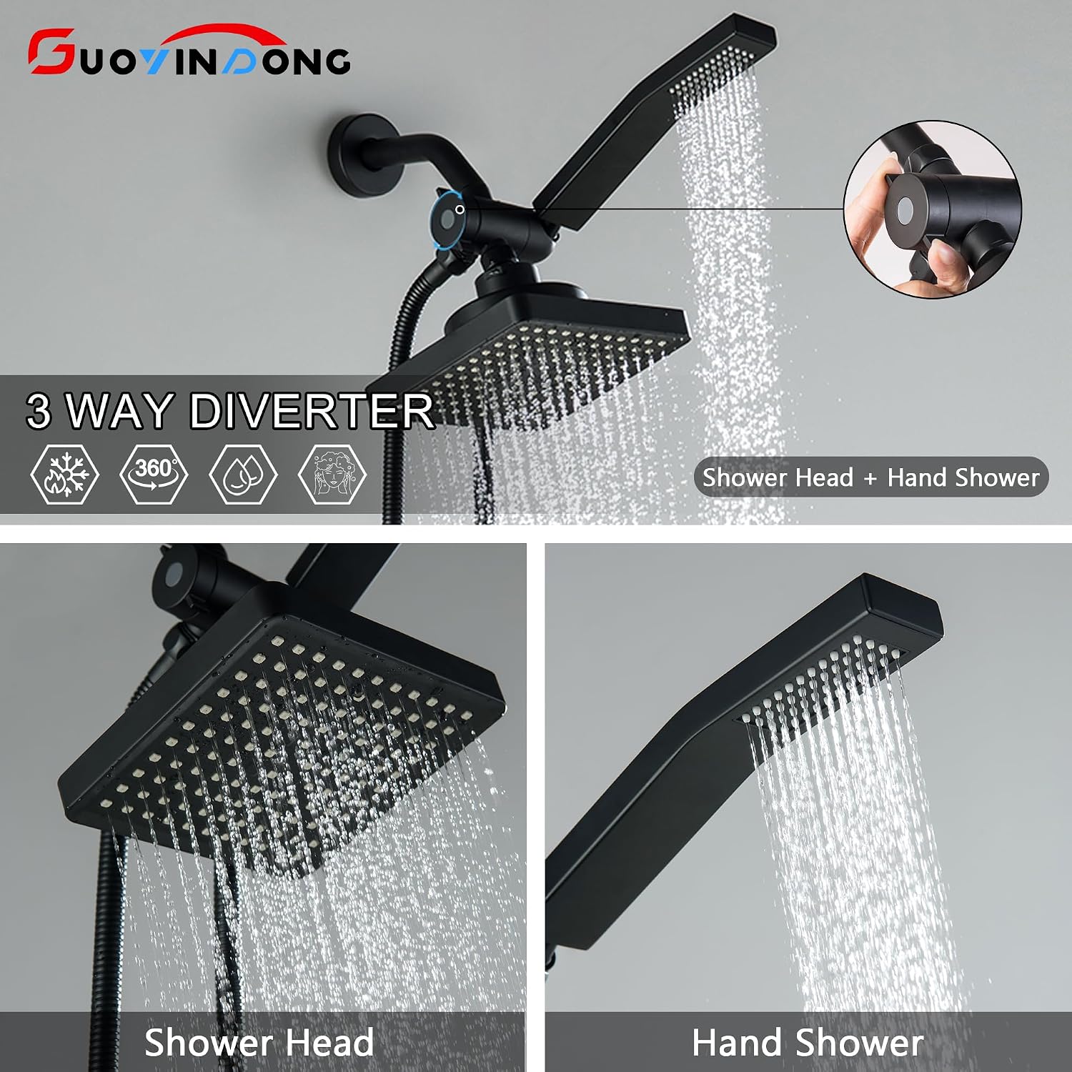 2 Handle Shower Faucet set, Matte Black Two Handle Shower Faucets Sets Complete 2 Knob Shower Faucet and Hand Shower
