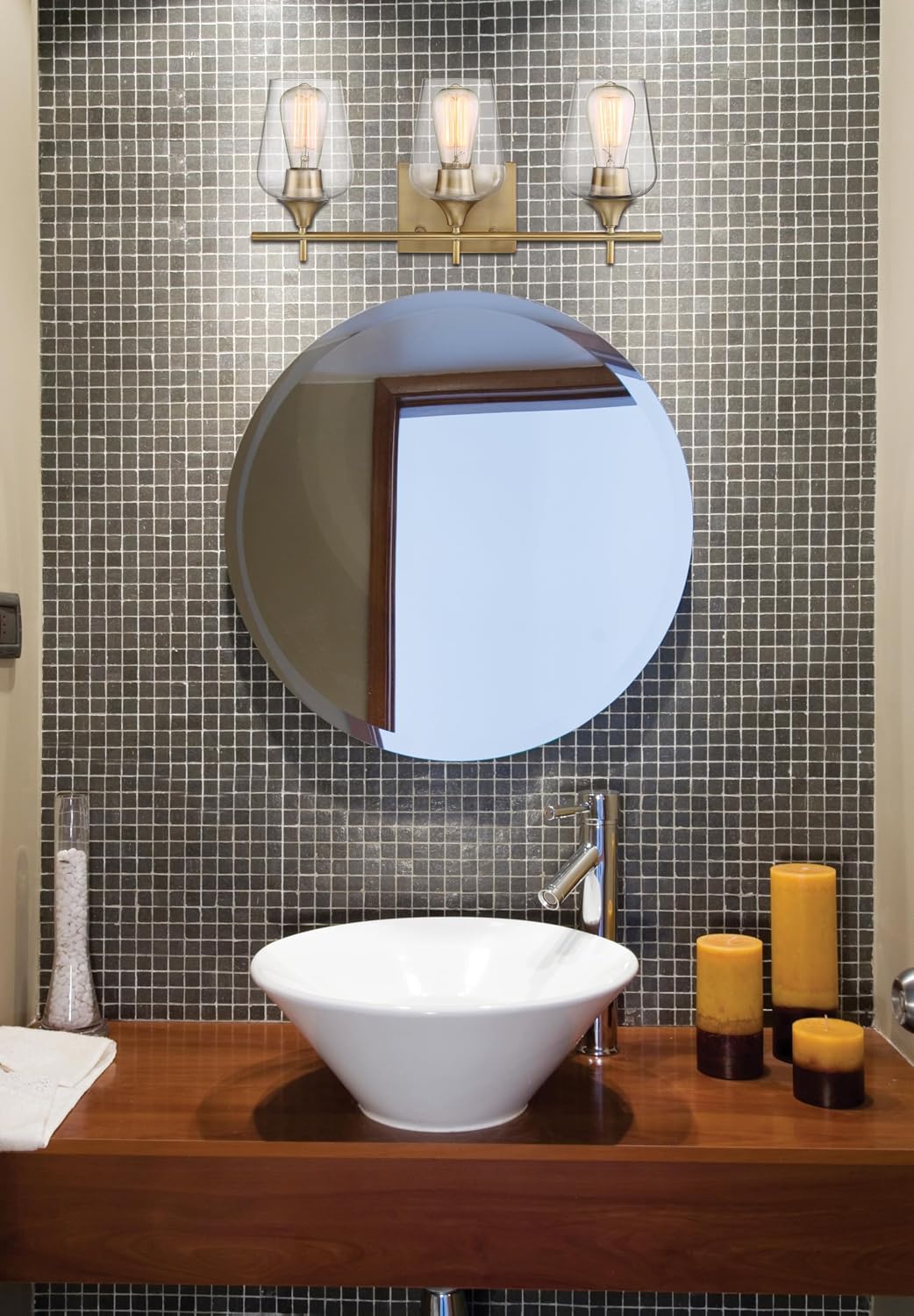 Savoy Essentials 8-4030-3-322 Octave Bohemian Clear Glass Bathroom Vanity Wall Light, 3-Light 180 Total Watts, 10' H x 21' W, Warm Brass
