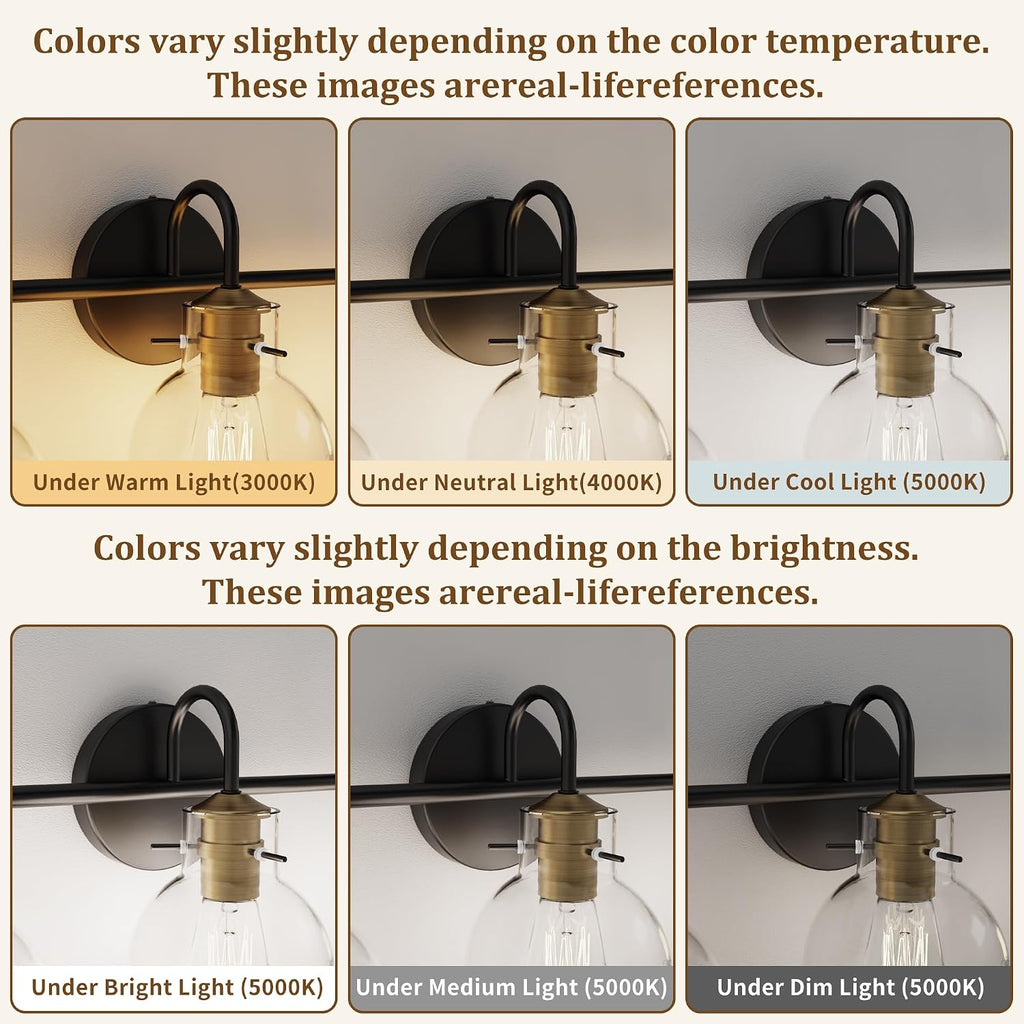 4 Light Bathroom Light, Brushed Gold and Black Vanity Lighting Fixtures, Bathroom Wall Mounted Sconces Vanity Lights Over Mirror with Globel Glass Shade, E26 Base
